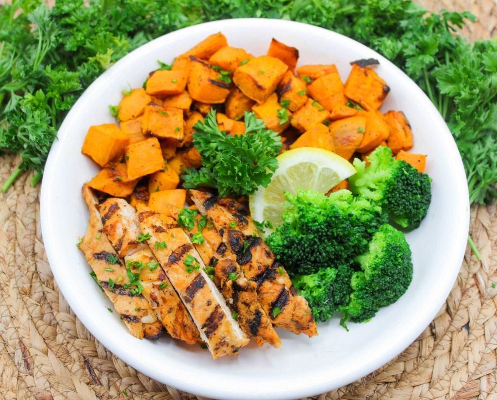 Healthy Meal: Grilled Chicken Breast With Roasted Sweet Potatoes