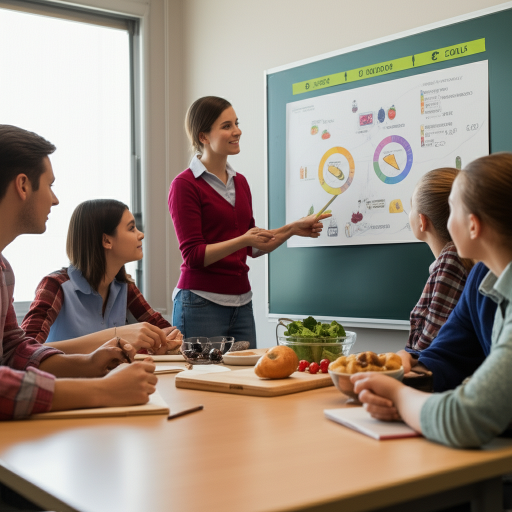 Generate a high-quality, relevant image prompt for an article about: Should Nutrition Be Taught in H