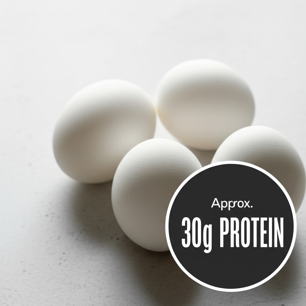 Generate a high-quality, relevant image prompt for an article about: How Many Eggs For 30 Grams Of P