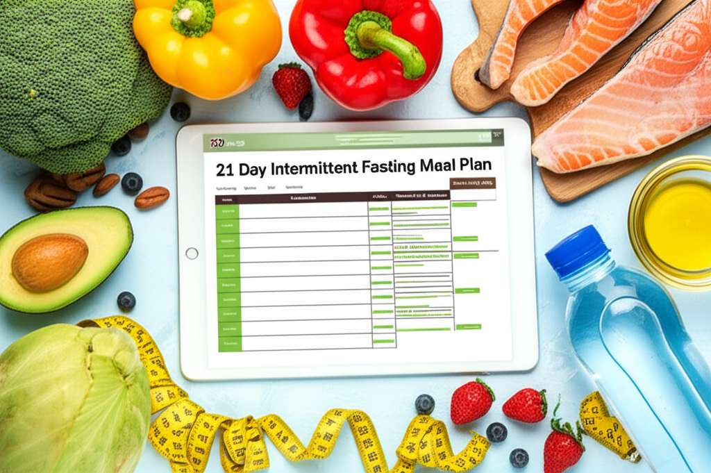 Generate a high-quality, relevant image prompt for an article about: 21 Day Intermittent Fasting Mea