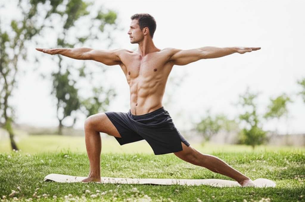 Generate a high-quality, relevant image prompt for an article about: 20 Yoga Routines For Men: Essen