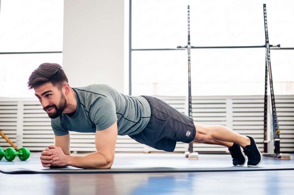 Generate a high-quality, relevant image prompt for an article about: 10 Home Workouts For Men: Lose
