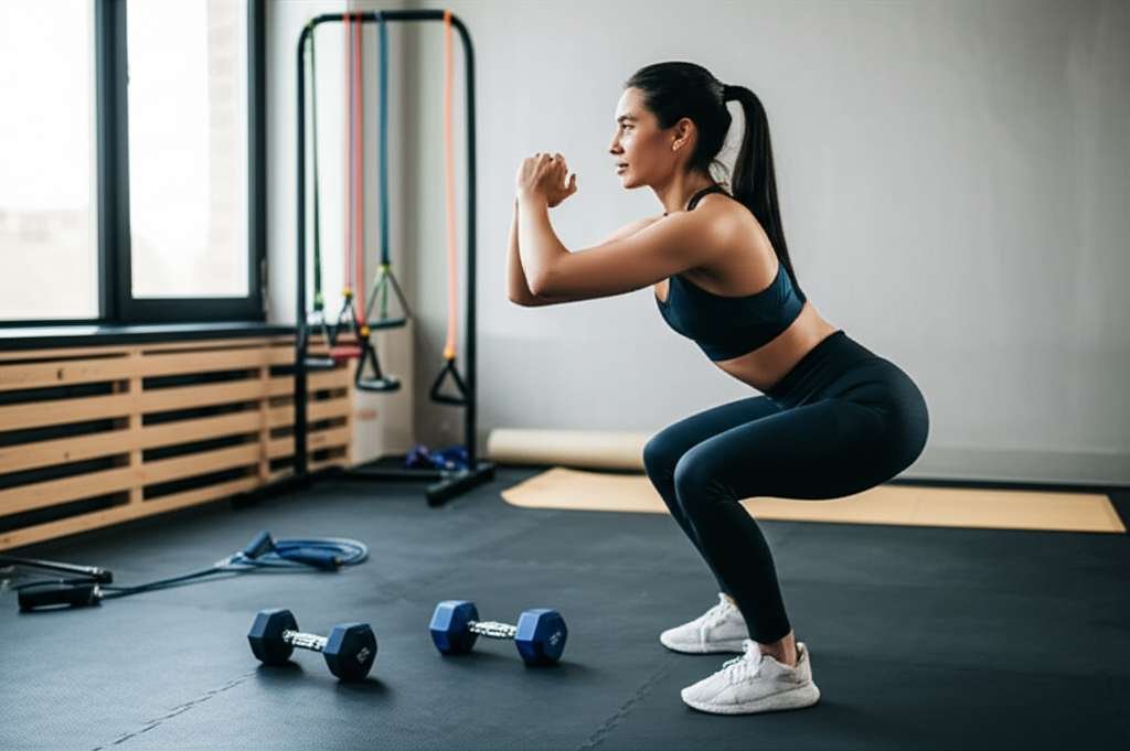 Generate a high-quality, relevant image prompt for an article about: 5 Best Home Workouts For Weight