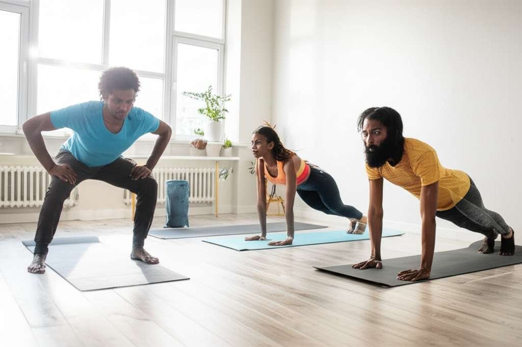 Generate a high-quality, relevant image prompt for an article about: 10 Home Workouts Without Equipm