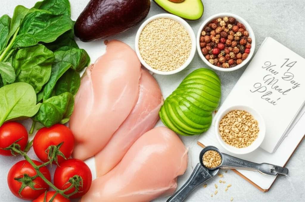 Generate a high-quality, relevant image prompt for an article about: 14 Day Low Fat Meal Plan: Essen