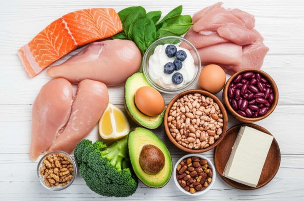 Generate a high-quality, relevant image prompt for an article about: 20 High Protein Foods: Effortle
