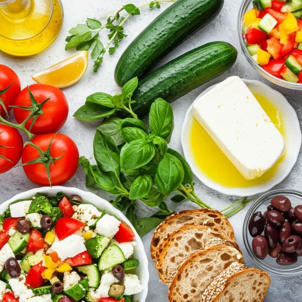 Generate a high-quality, relevant image prompt for an article about: Mediterranean Diet Recipes: Ama