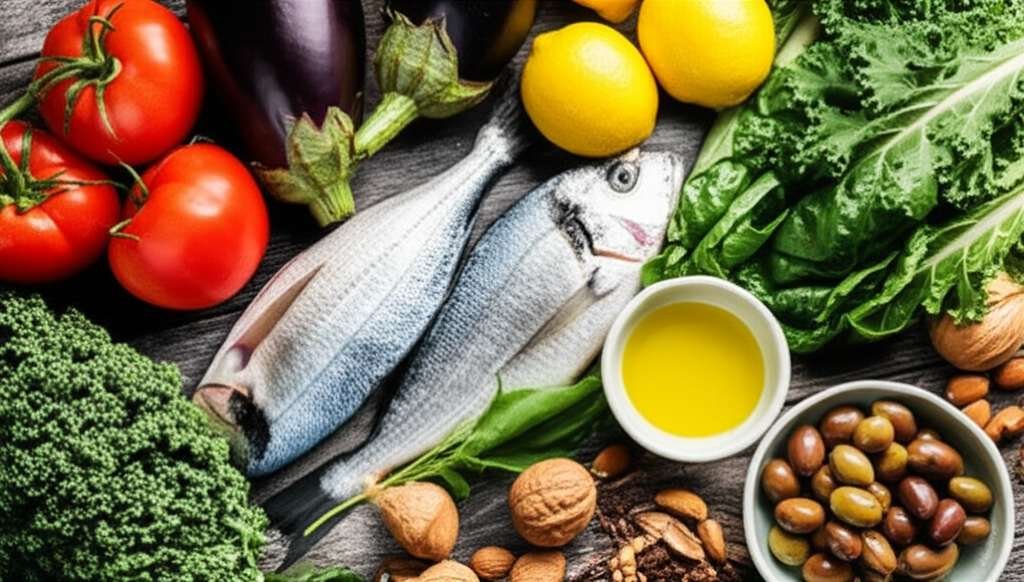 Generate a high-quality, relevant image prompt for an article about: Mediterranean Diet Shopping Lis