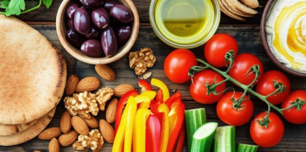 Generate a high-quality, relevant image prompt for an article about: Mediterranean Diet Snacks: Effo