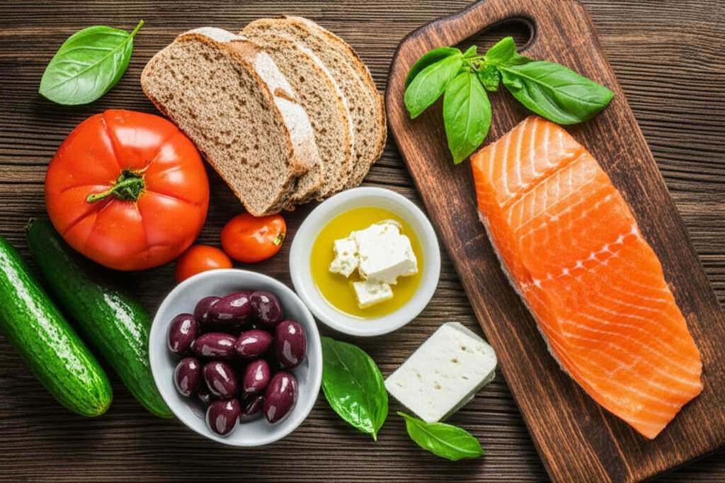 Generate a high-quality, relevant image prompt for an article about: Mediterranean Diet Benefits: Es