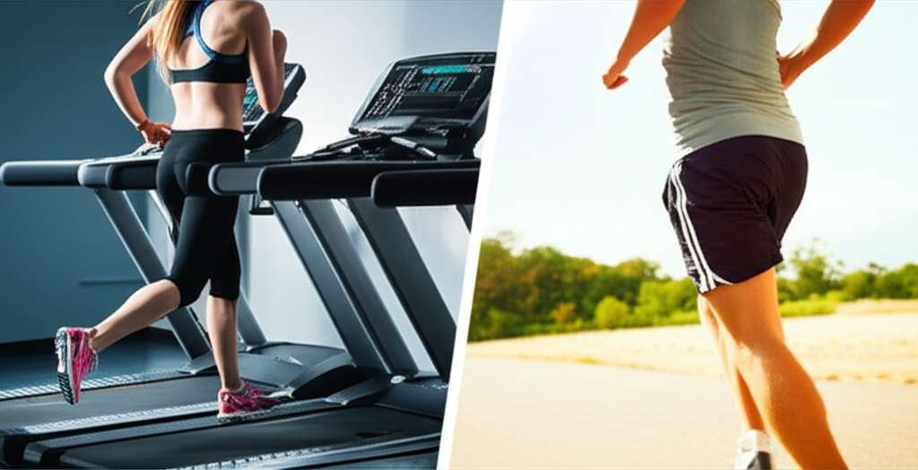 Generate a high-quality, relevant image prompt for an article about: Treadmill vs Outdoor Running fo