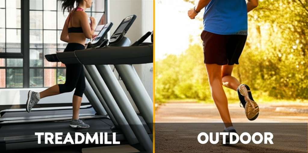 Generate a high-quality, relevant image prompt for an article about: Treadmill Vs Outdoor Running Ca