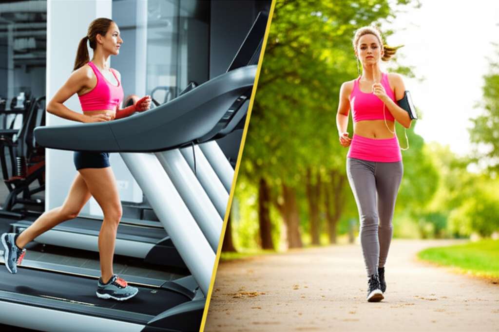 Generate a high-quality, relevant image prompt for an article about: Walking On Treadmill Vs Outdoor