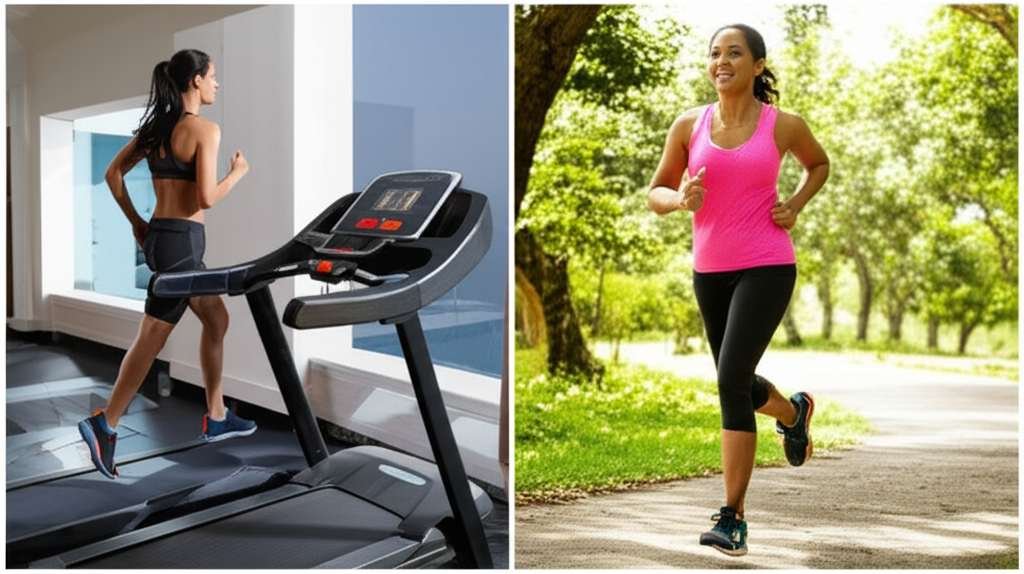 Generate a high-quality, relevant image prompt for an article about: Treadmill vs Outdoor Running Fo