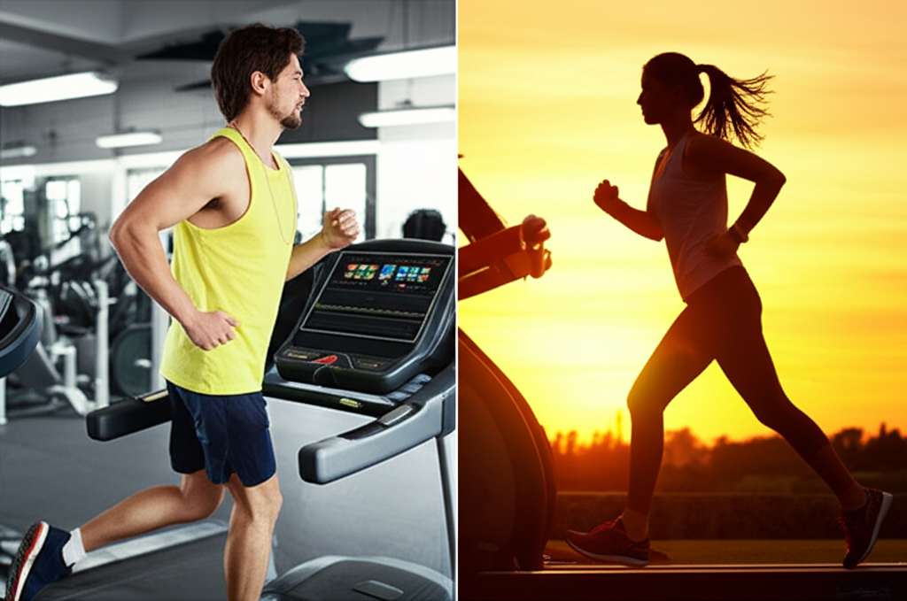 Generate a high-quality, relevant image prompt for an article about: Treadmill Vs Outdoor Running fo
