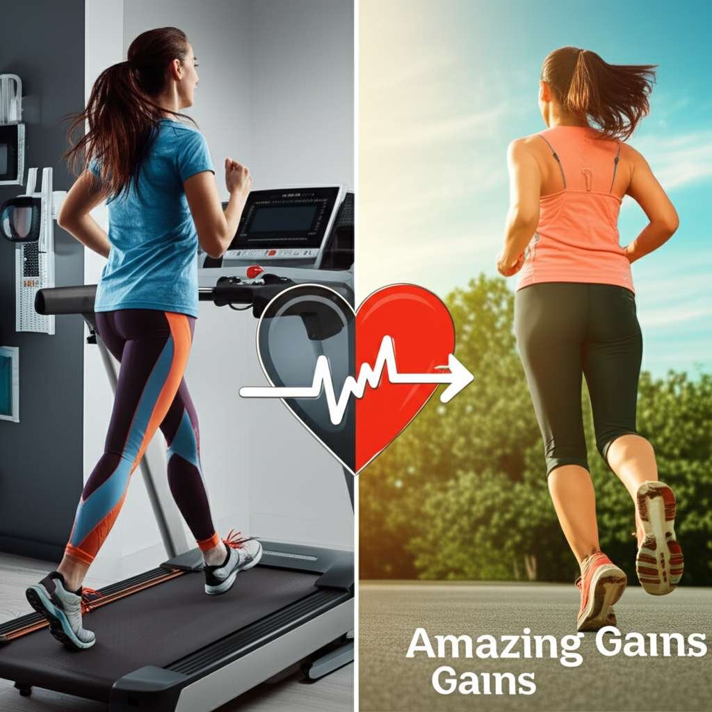 Generate a high-quality, relevant image prompt for an article about: Walking on Treadmill vs Outside