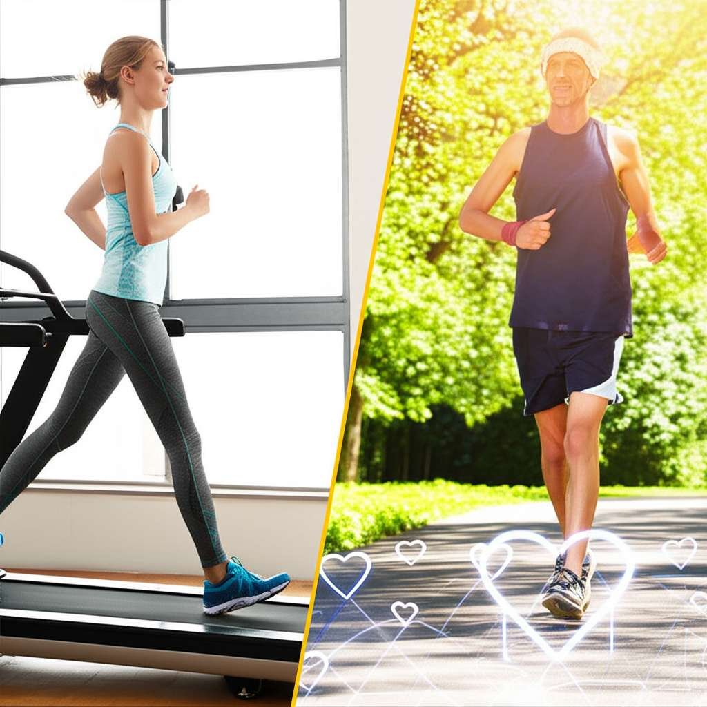 Generate a high-quality, relevant image prompt for an article about: Walking on Treadmill vs Outside