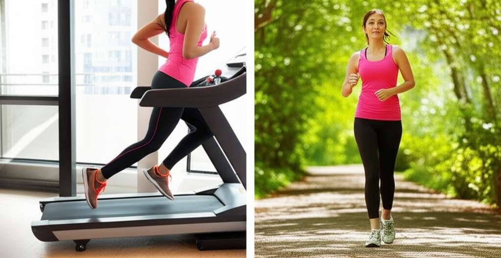 Generate a high-quality, relevant image prompt for an article about: Treadmill vs Outdoor Walking: W