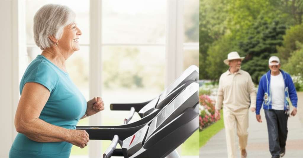 Generate a high-quality, relevant image prompt for an article about: Treadmill vs Outdoor Walking Fo