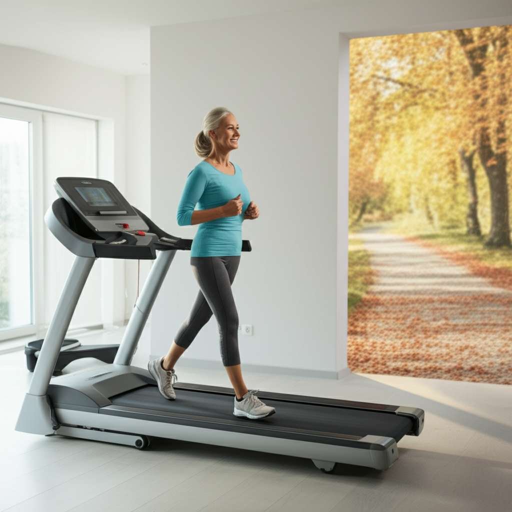 Generate a high-quality, relevant image prompt for an article about: Treadmill vs Outdoor Walking Fo