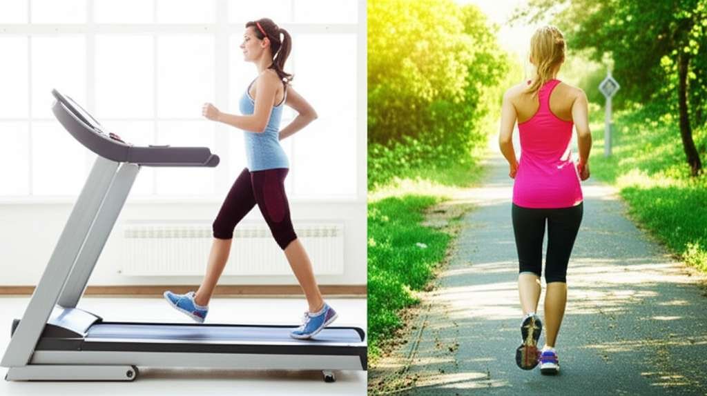 Generate a high-quality, relevant image prompt for an article about: Treadmill Vs Outdoor Walking Da