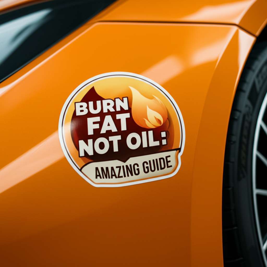 Generate a high-quality, relevant image prompt for an article about: Burn Fat Not Oil Sticker: Amazi