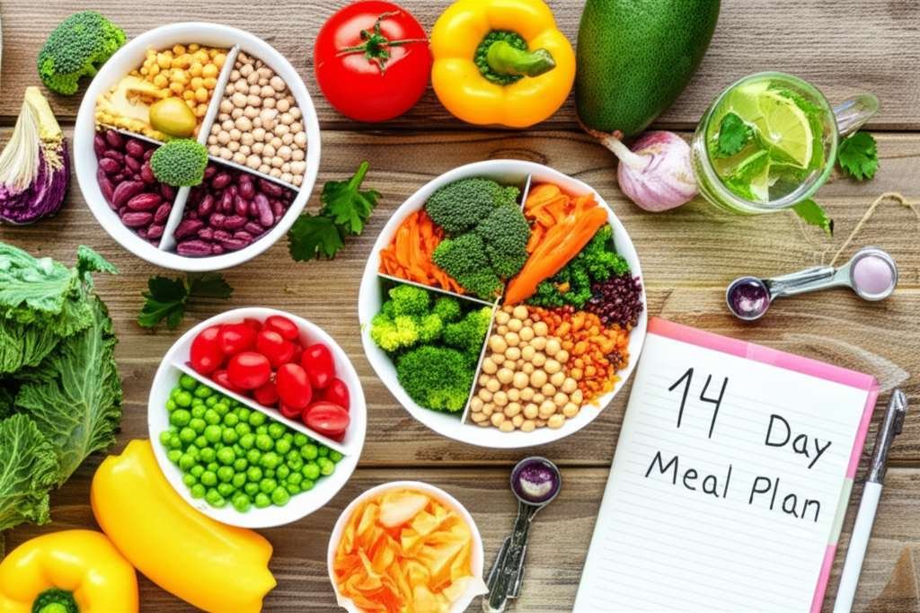 Generate a high-quality, relevant image prompt for an article about: 14 Day Vegetarian Meal Plan: Am