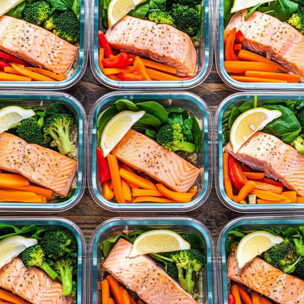 Generate a high-quality, relevant image prompt for an article about: 30 Day Pescatarian Meal Prep: A
