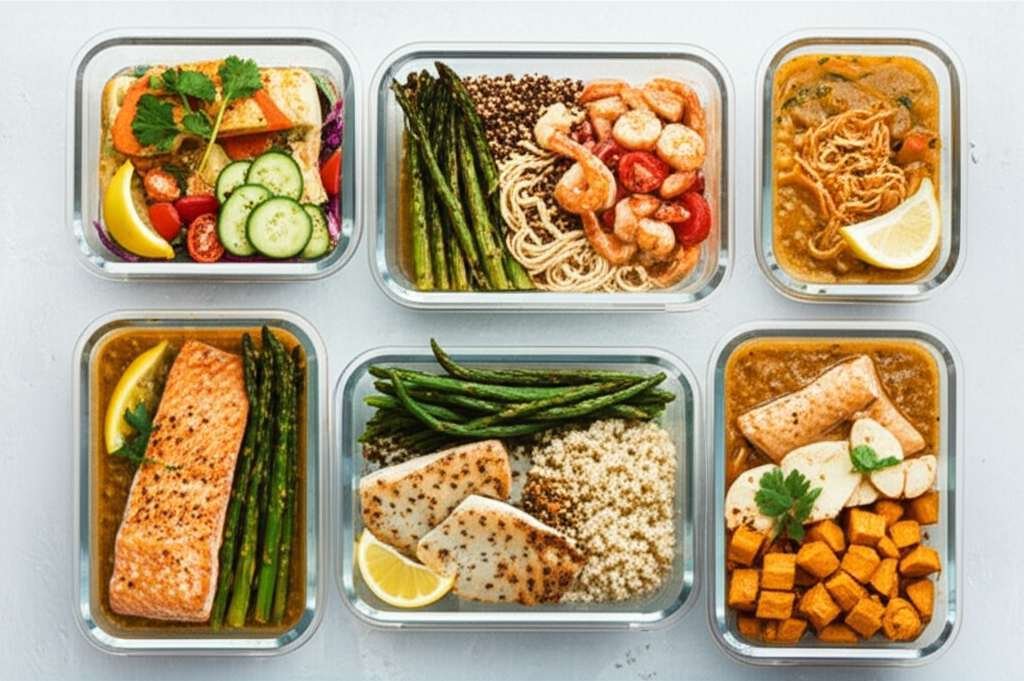 Generate a high-quality, relevant image prompt for an article about: 30 Day Pescatarian Meal Prep: A