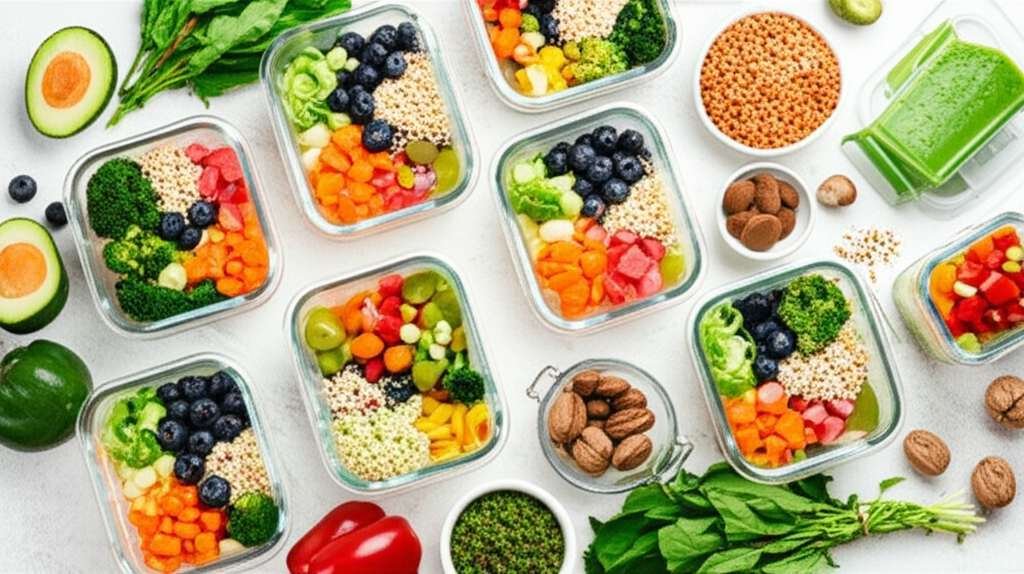 Generate a high-quality, relevant image prompt for an article about: 30 Day Plant Based Meal Prep: A
