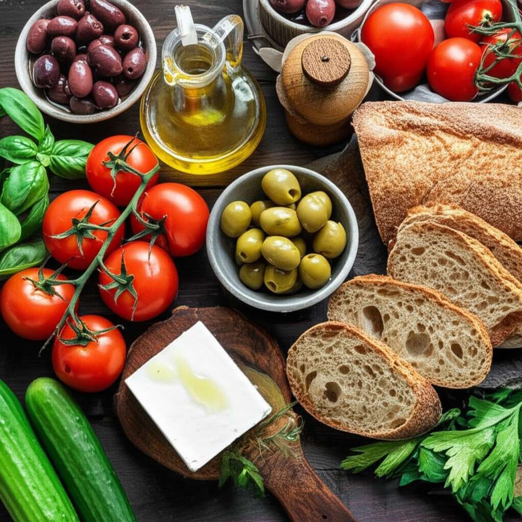 Generate a high-quality, relevant image prompt for an article about: Mediterranean Diet Recipes: Ama