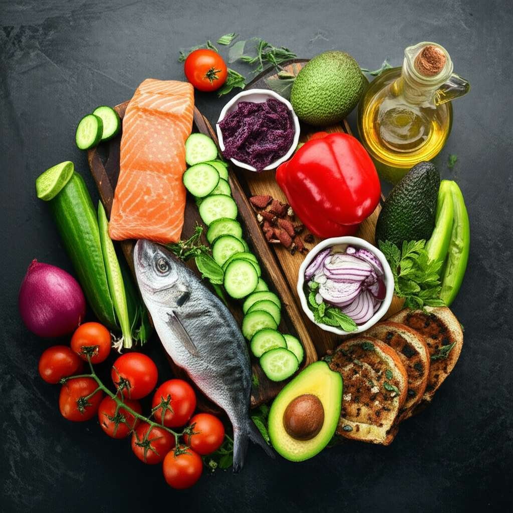 Generate a high-quality, relevant image prompt for an article about: Mediterranean Diet Meal Plan: A