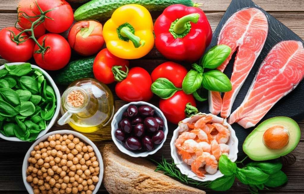 Generate a high-quality, relevant image prompt for an article about: Mediterranean Diet Food List: A