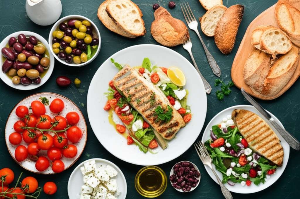 Generate a high-quality, relevant image prompt for an article about: Mediterranean Diet Meals: Amazi