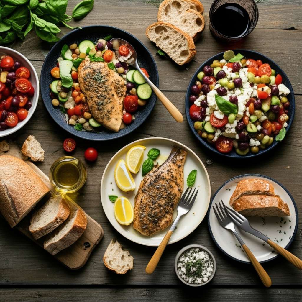 Generate a high-quality, relevant image prompt for an article about: Mediterranean Diet Dinner Recip