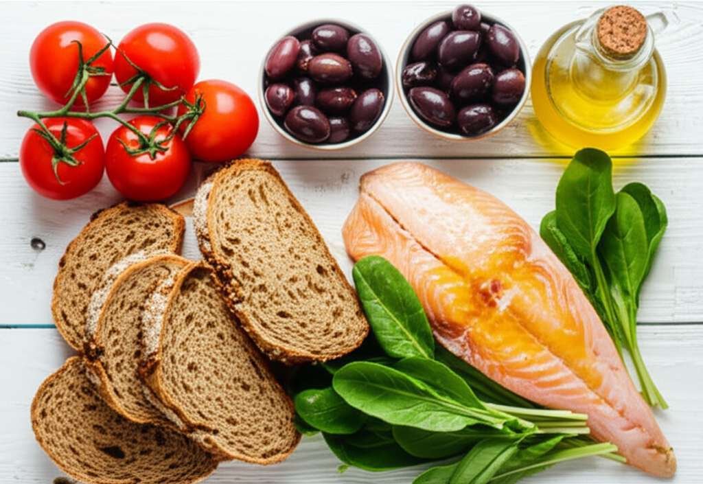 Generate a high-quality, relevant image prompt for an article about: Mediterranean Diet Benefits: Am