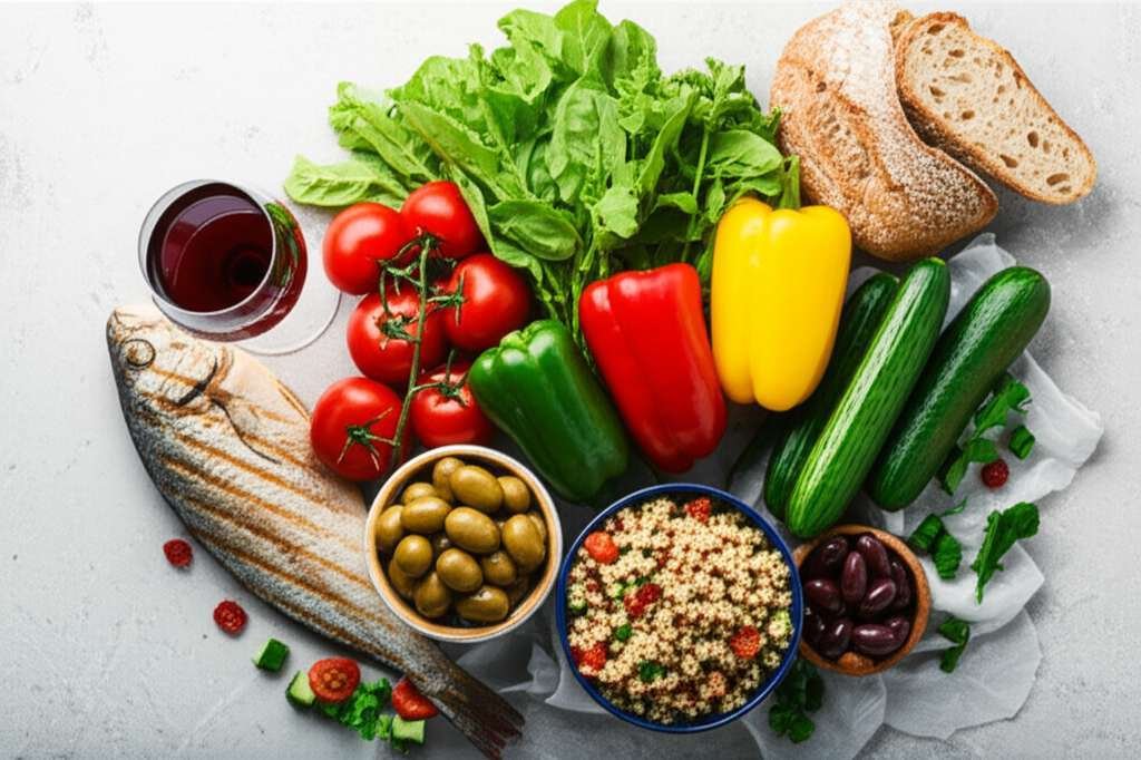 Generate a high-quality, relevant image prompt for an article about: Mediterranean Diet Benefits: Am