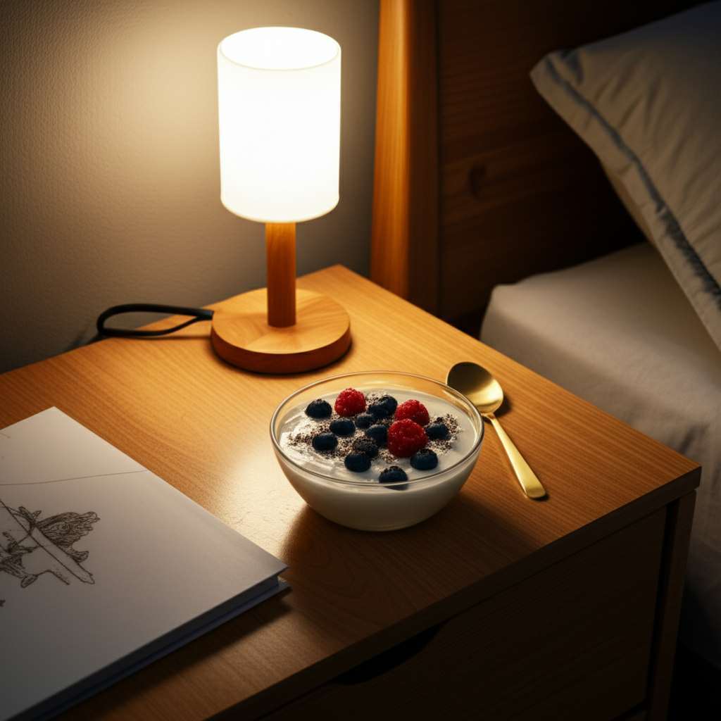 Generate a high-quality, relevant image prompt for an article about: Can I Eat Yogurt At Night For W