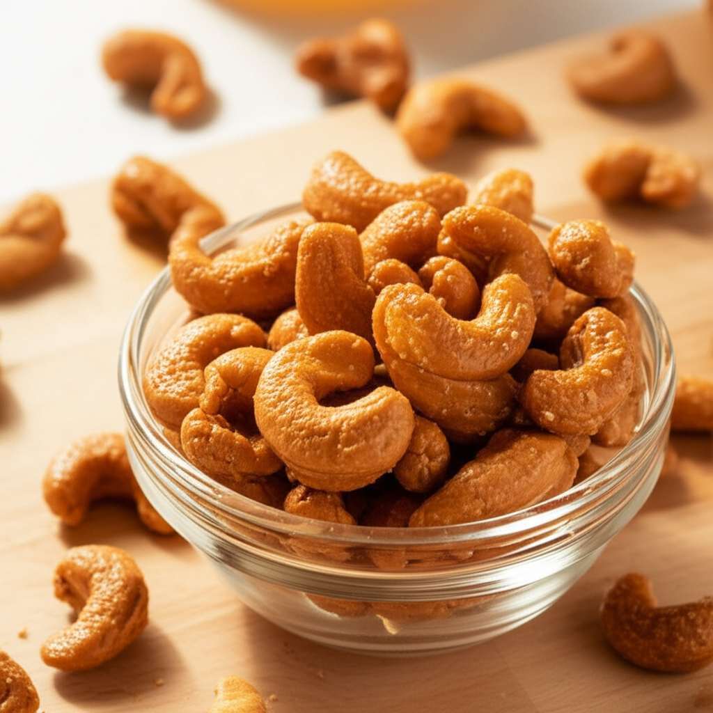 Generate a high-quality, relevant image prompt for an article about: Are Honey Roasted Cashews Good