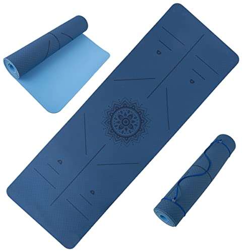 Yoga Mat with Alignment Marks - Lightweight with Carry Strap