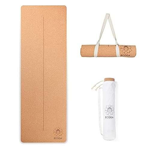 ECOGA Premium Cork Yoga Mat With Alignment Lines.