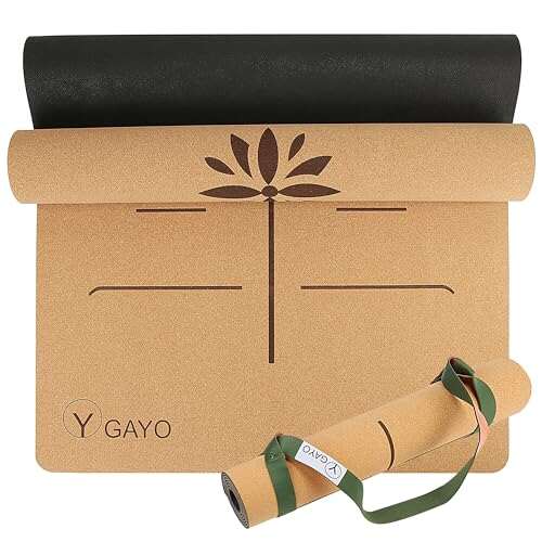 Y O Gayo Premium Yoga Cork Mat with Alignment Lines