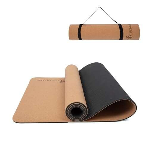 StrongTek Eco-Friendly Cork Yoga Mat, 7mm Thick, Non-Slip...