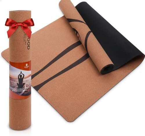 YOGA DOOD Cork Yoga Mat Thick 4mm Natural Non Toxic.