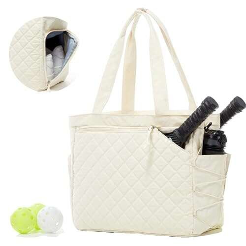 LANBX Pickleball Bag Fits 2 to 6 Paddles Quilted Tote.