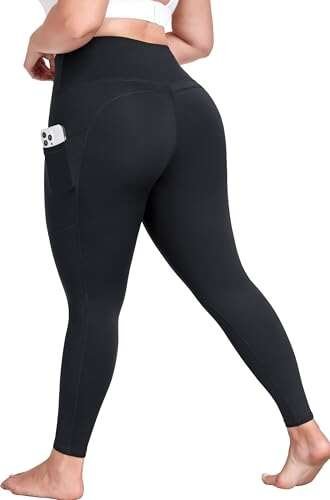 MEJING Plus Size Black Leggings for Curvy Women with Pockets
