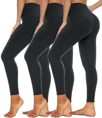 Leggings for Women 3 Pack Black -High Waisted Tummy Control