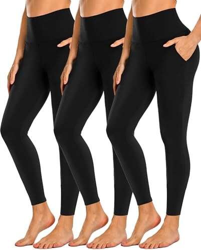 NEW YOUNG 3 Pack Leggings with Pockets High Waisted Workout