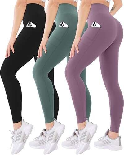Blisset 3 Pack High Waisted Leggings for Women with Pockets