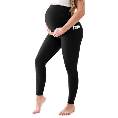 Walifrey Women's Maternity Leggings with Pockets Over the...